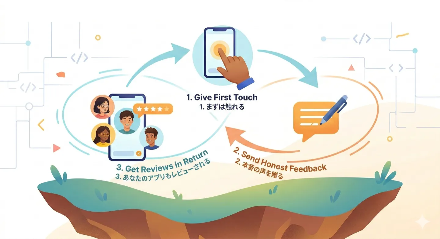 ギブ&テイクのエコシステム - 3ステップの循環図